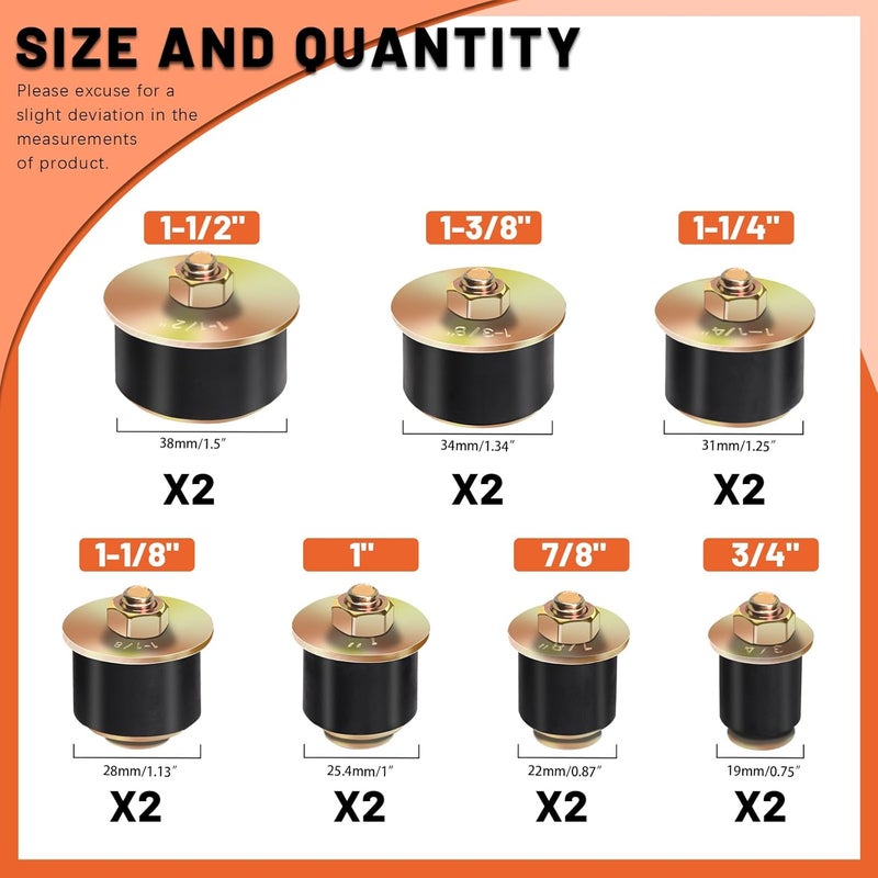 Tanstic 14Pcs Neoprene Rubber Expansion Plug, 7 Sizes Automotive Rubber Expandable Freeze Plug, 3/4", 7/8", 1", 1-1/8", 1-1/4", 1-3/8", 1-1/2", Fit Hole Size: 19~41mm(3/4"~1-5/8") - Image 2